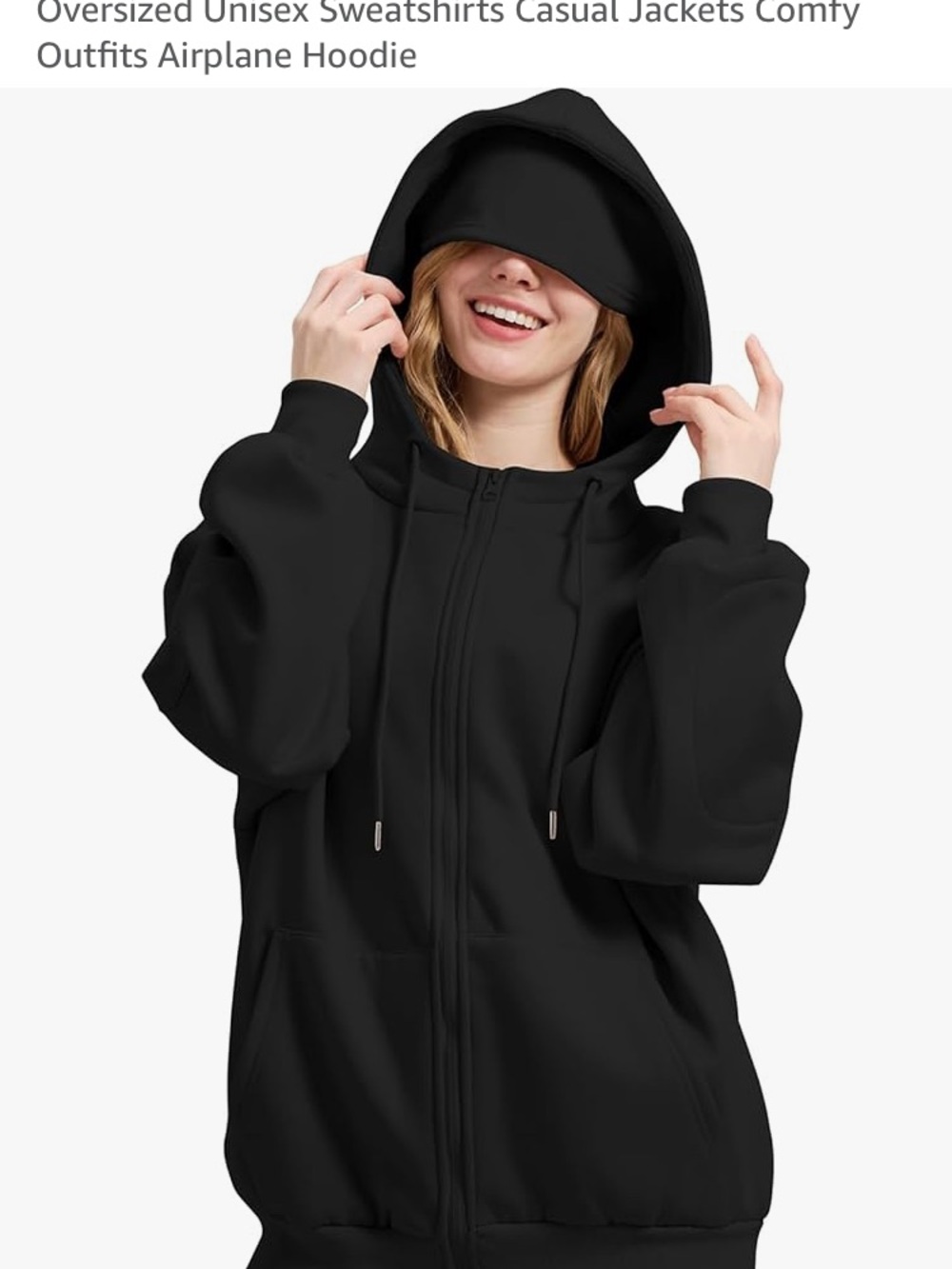 Unisex  Black Oversized Zip Hoodie - Relaxed Zip-Up Sweatshirt